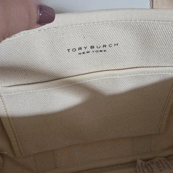 Tory Burch Mini Mercer Street Canvas Blue Logo Beach Summer Sailor Preppy Tote - Picture 4 of 11